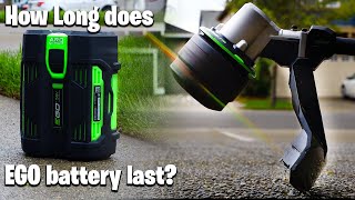 How long does EGO battery last on Power+ 16' string trimmer line iq ~ results watch till the end!