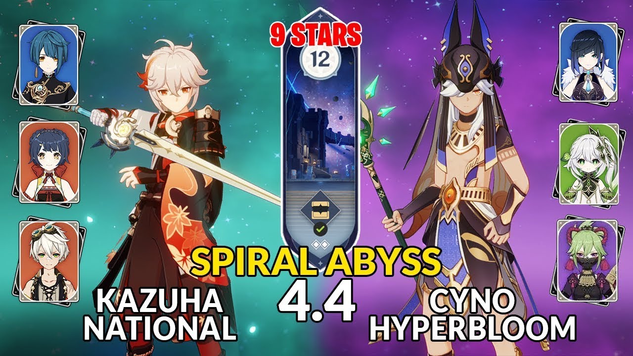 New 4.4 Spiral Abyss│Kazuha National & Cyno Hyperbloom | Floor 12 - 9 Stars | Genshin Impact