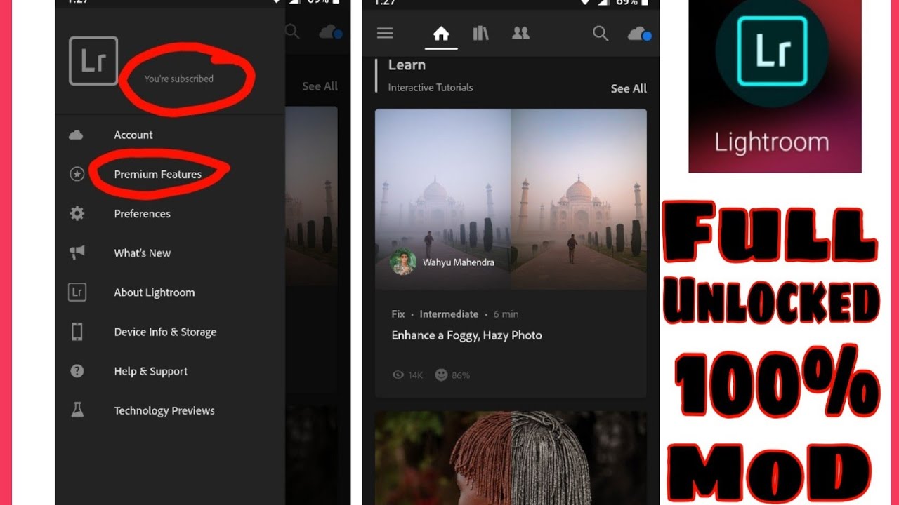 Adobe Lightroom premium Fully Unlocked YouTube
