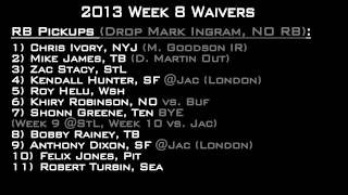 Full 2013 Fantasy Football Week 8 Waivers and Survivor Pool NFL Picks News