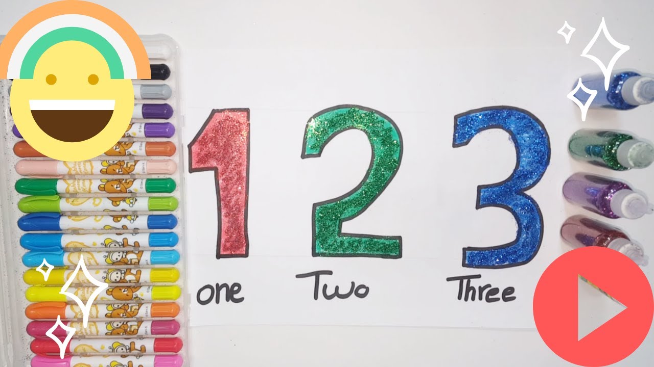Learning Kids Kindergarten Draw123Numbers with Pronunciation & Glitter