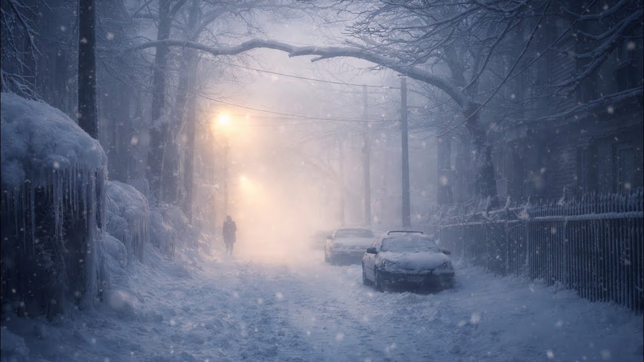 Peaceful Snowfall Street Ambience ❄️ Winter Night Walk | Relaxing Snow Sounds for Sleep & Study