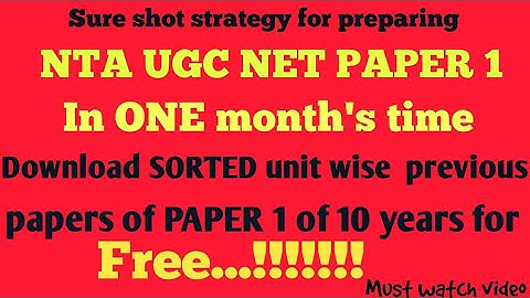 How to prepare NTA UGC NET PAPER 1in one month | Download unit wise previous year papers of PAPER 1