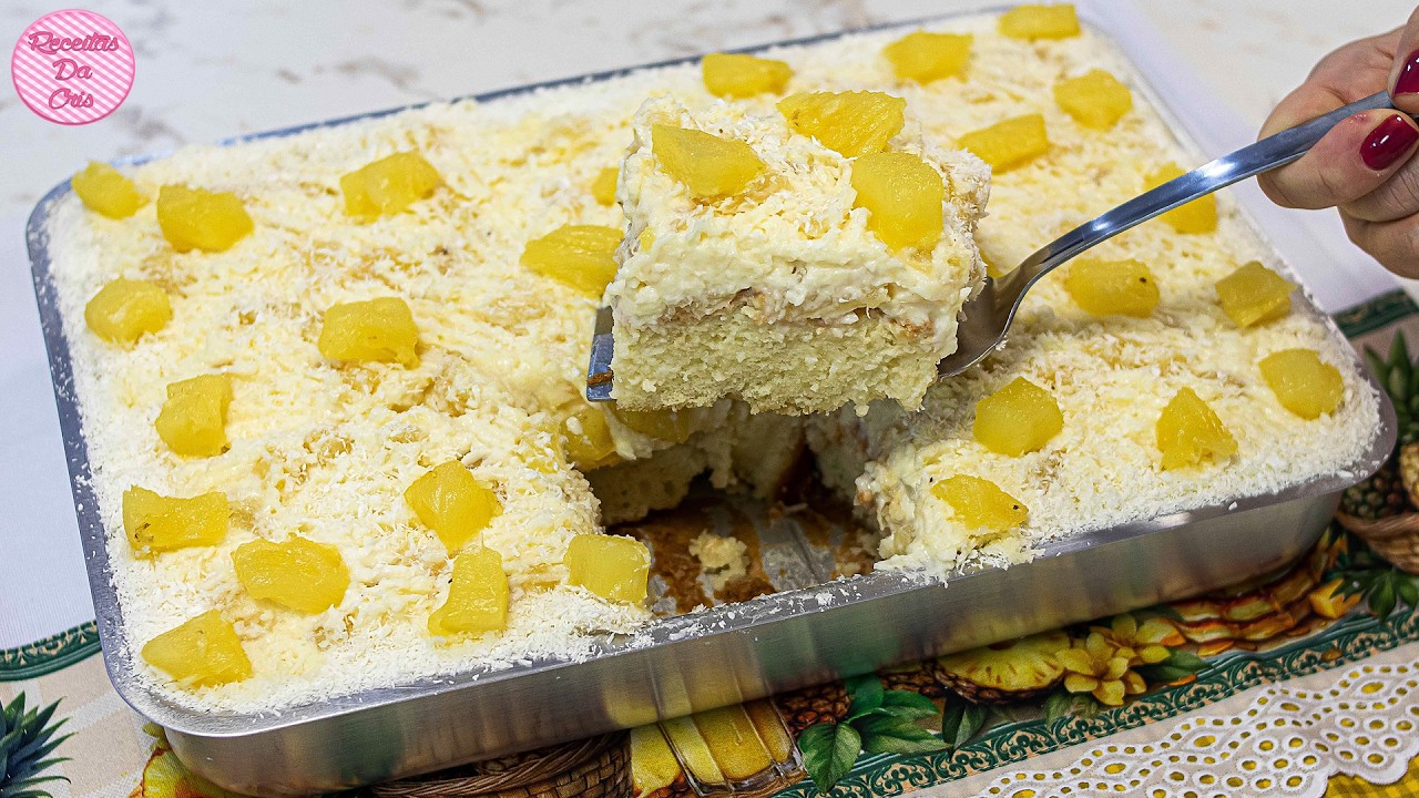 BOLO GELADO E MUITO CREMOSO DE ABACAXI NA FORMA! SUPER FÁCIL E RÁPIDO DE FAZER | SEM COMPLICAÇÃO