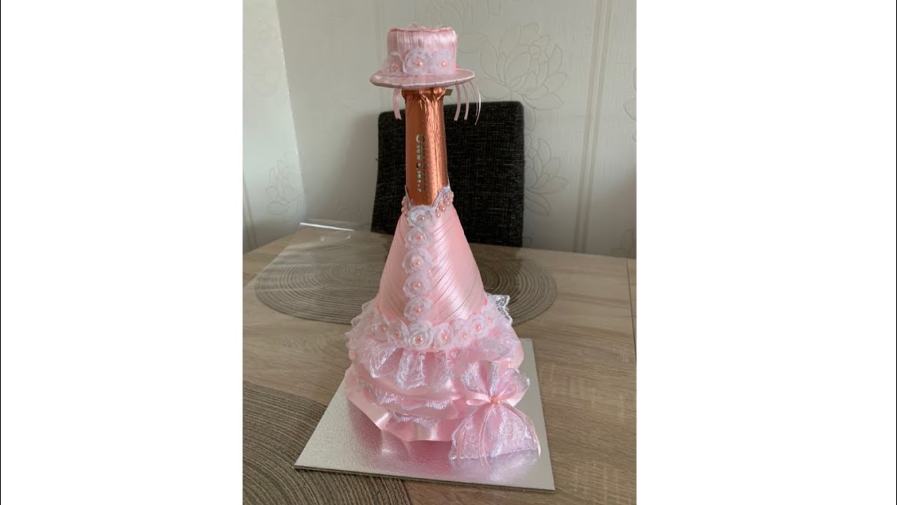 Декор шампанского из ленты и кружева / невеста декор шампанского/Sektflasche dekorieren