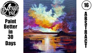 Acrylic April Day 16: Sunset Abstract Landscape | Impressionistic Influence | Beginner Tutorial