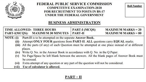 CSS PAST PAPERS - 2020 - BUSINESS ADMINISTRATION - OPTIONALLY SUBJECT  (GROUP 3)