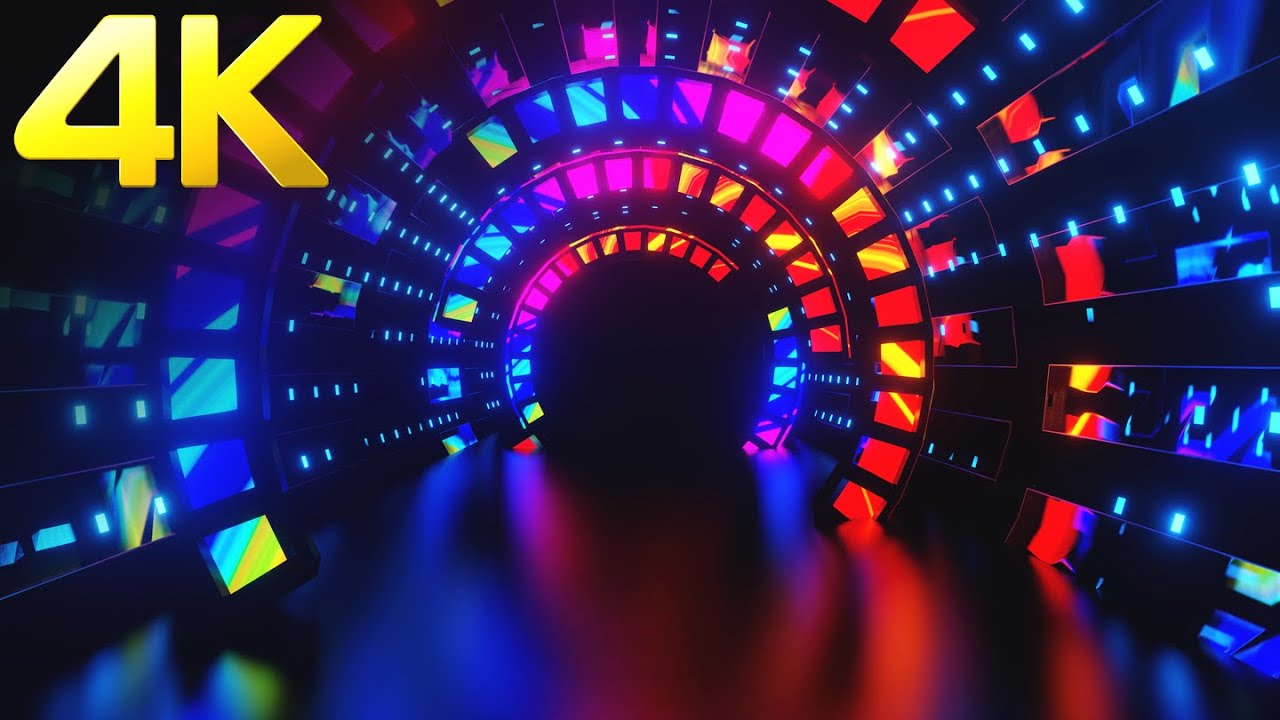 4K OLED Abstract Screensaver Neon Deep Light CirclesTunnel Black Screen Relaxing Neon Lights Video