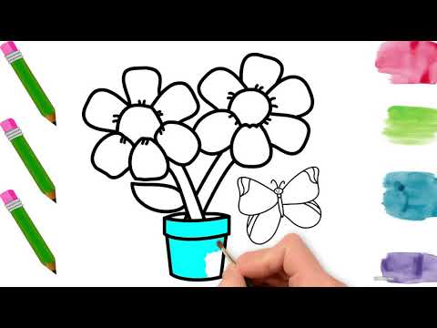 Cách Vẽ Chậu Hoa Đơn Giản | Vẽ Hoa Cho Bé - YouTube