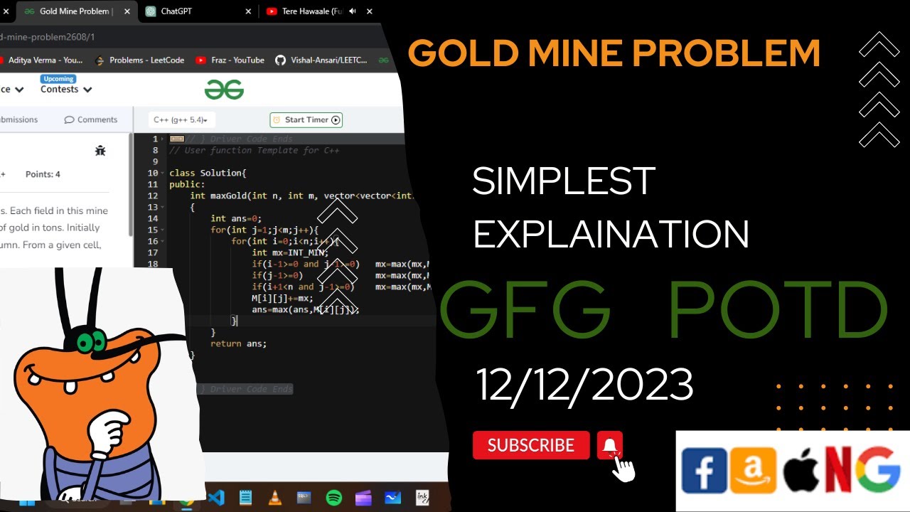 Gold Mine Problem | gfg potd today | POTD | GFG Problem of the Day ...