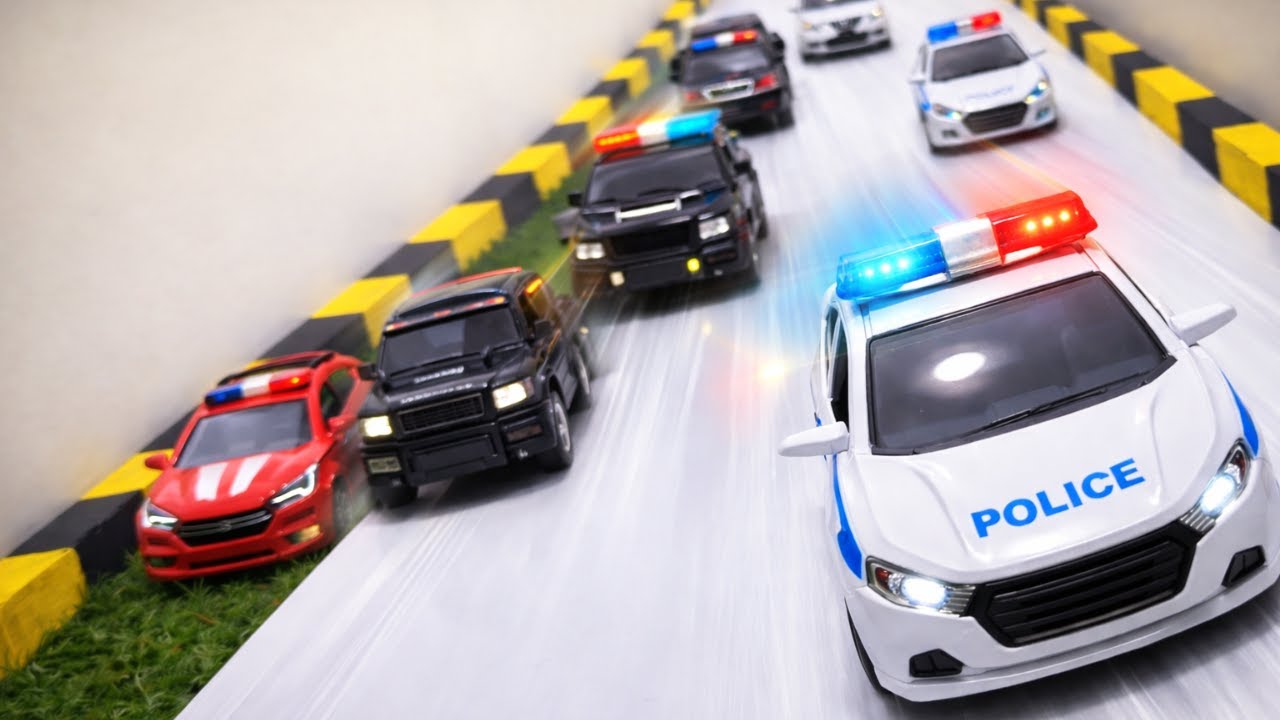 ASMR Police Toys Racing on Slope 🚓 | Police Cars Fast Downhill | Kids Toy Race