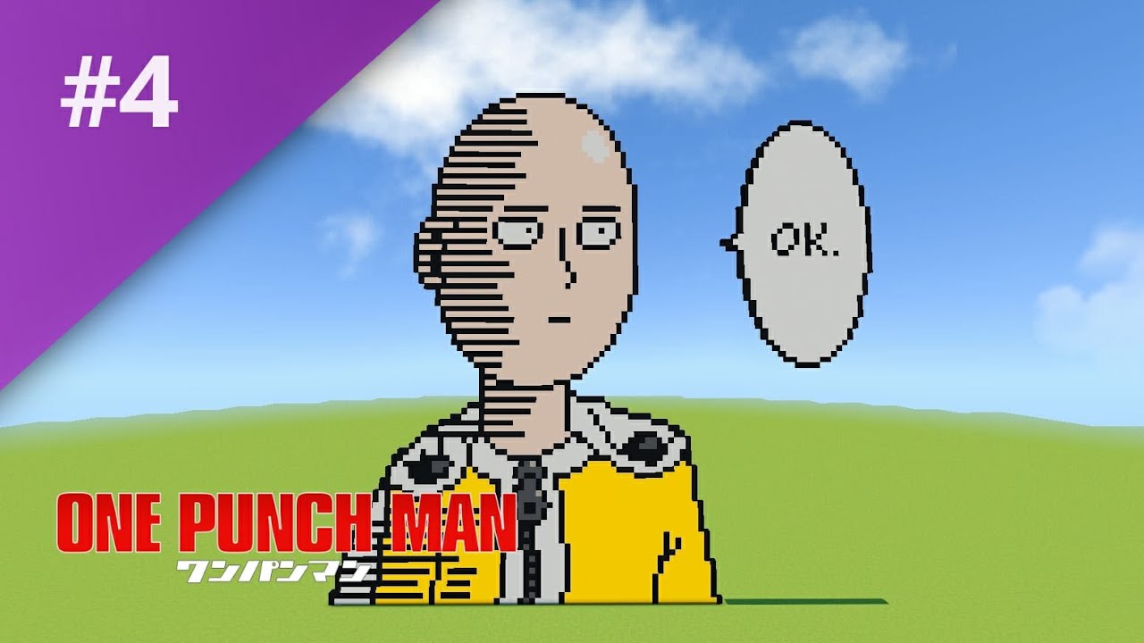 Saitama One Punch Man Pixel Art Timelapse 4 Minecraft Bedrock