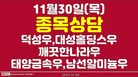(제1781강)종목상담(덕성우,대성홀딩스우,깨끗한나라우,태양금속우,남선알미늄우)(20231130)
