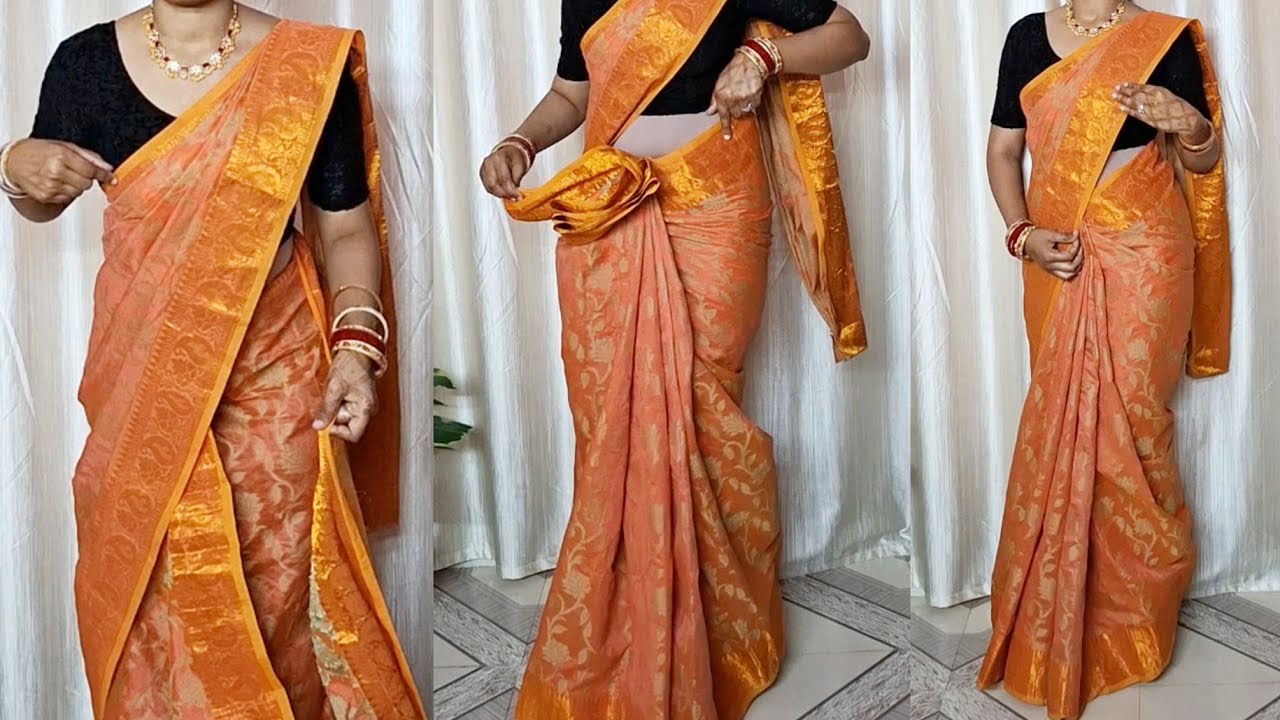 How to Make a Hip & Shoulder Pleats in Beautiful Pure Cotton Saree//Step by Step For New Beginner's 