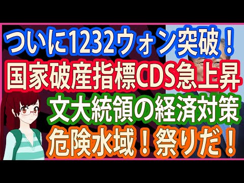 【衝撃 報道されないあの話】ついに韓国1232ウォン突破！国家破産指標CDS急上昇　文大統領の経済対策　危険水域！