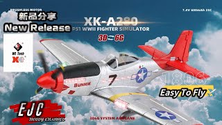 XK A280 P-51 Mustang 3D/6G System 560mm Wingspan 2.4GHz 4CH RC Airplane Fighter RTF With LED Lights
