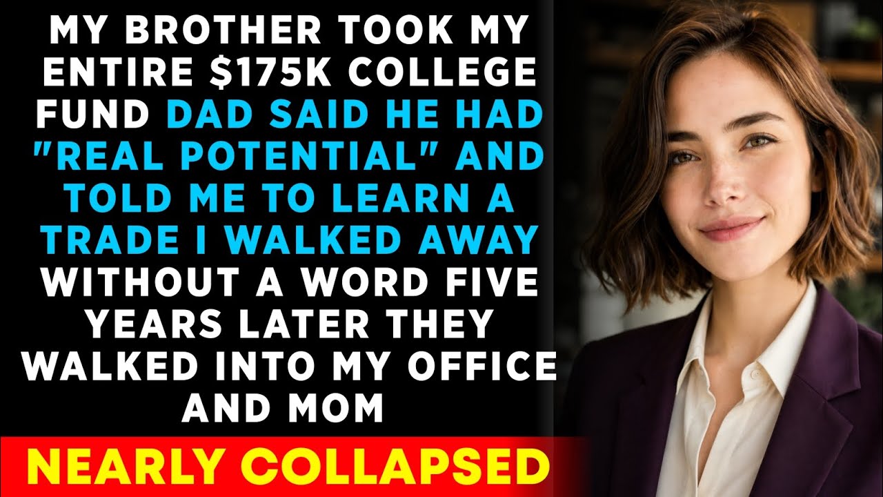 My father handed my brother $175,000 for college and told me to learn a trade because I didn't have his "potential." Five years later, I'd built my own company, and my parents walked into my...