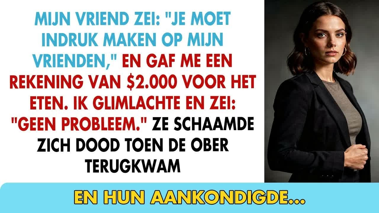 De rekening kwam en mijn vriend schoof de leren map naar me toe met een glimlach die thuishoorde in een verkooppresentatie. "Schatje, je hebt dit goed. Eerste indrukken." Ik opende de map en zag...