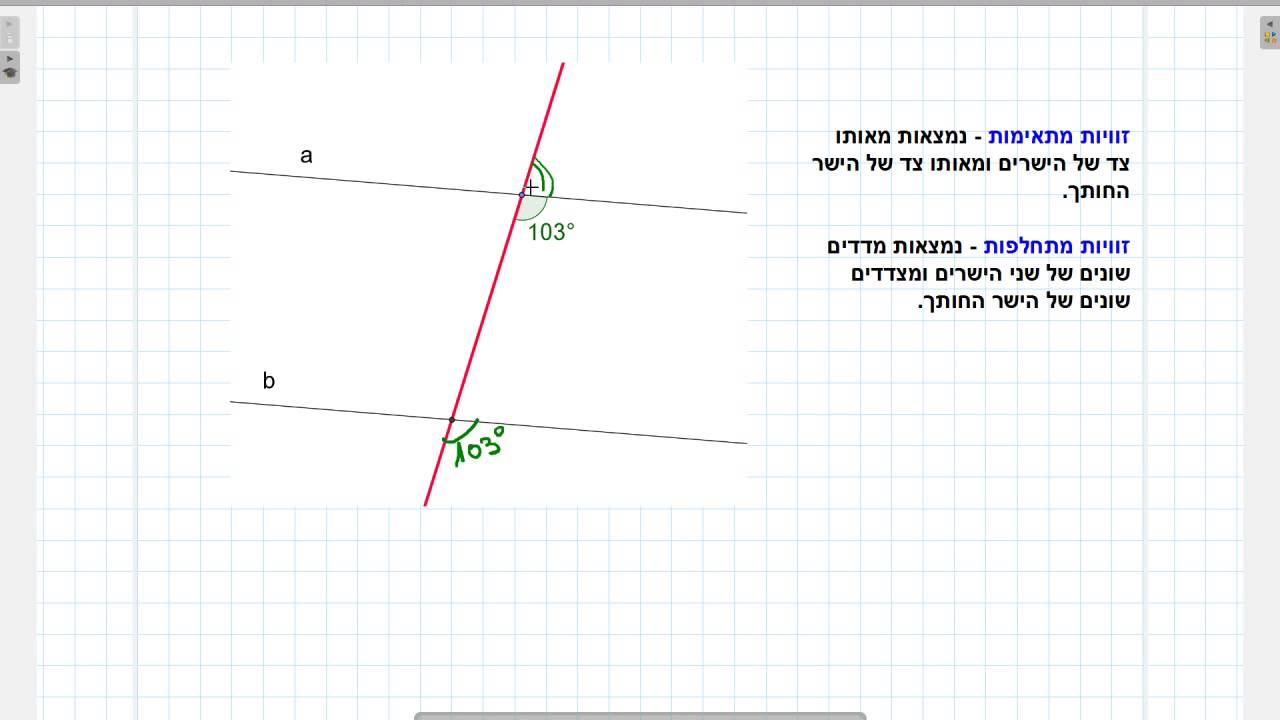 תרגול זוויות מתאימות ומתחלפות בין מקבילים - המשך