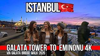 Historic Istanbul Sunset 4K Walk: Galata Tower, Galata Bridge &amp; Eminonu | Cafes, Shops &amp; Bosphorus