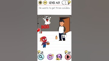 LEVEL BRAIN TEST 426 he wants to  get  the three candy