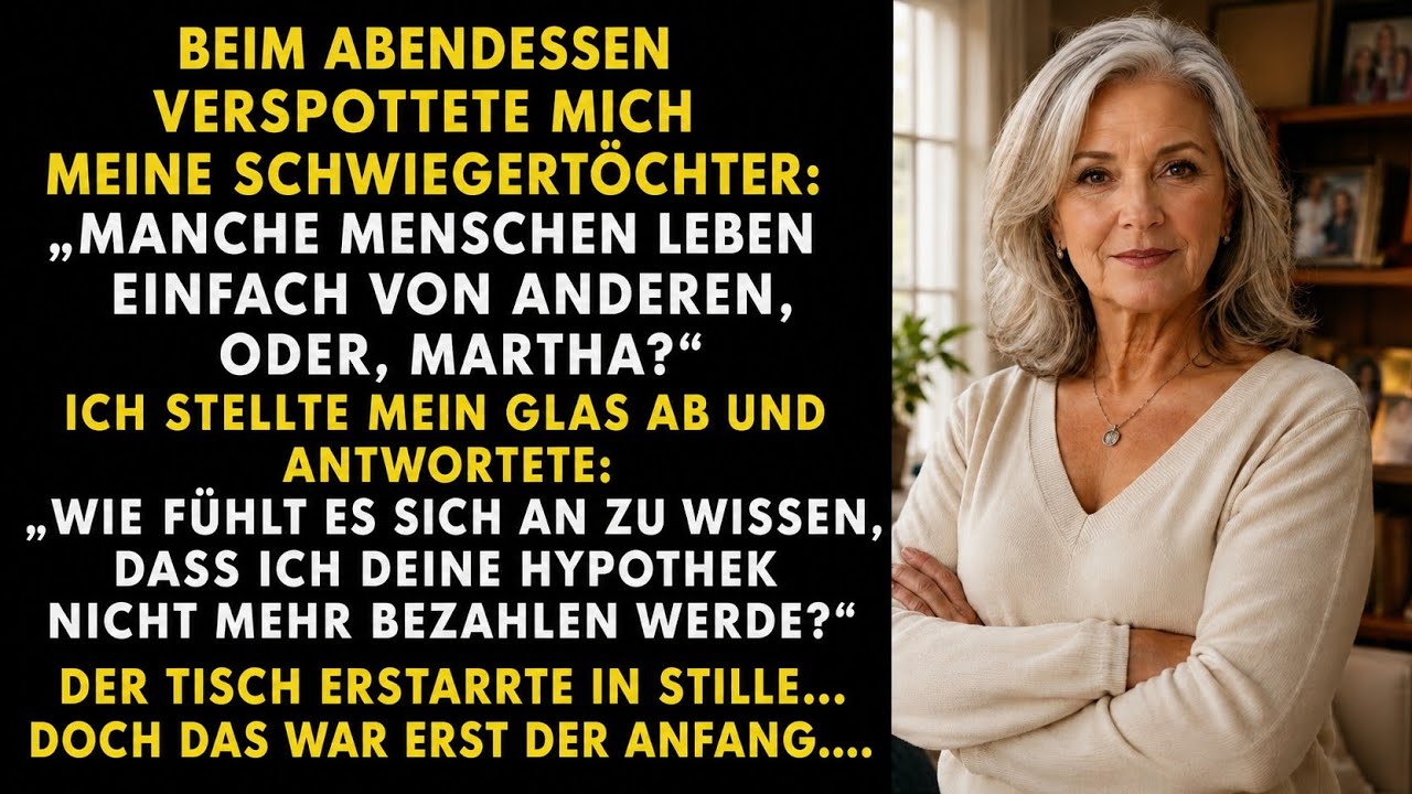 Das Abendessen war fast vorbei, als meine Schwiegertochter ihr Glas hob und mich vor der ganzen Familie fragte: „Manche Menschen leben einfach von anderen, nicht wahr, Martha?“ Sie hatte keine...