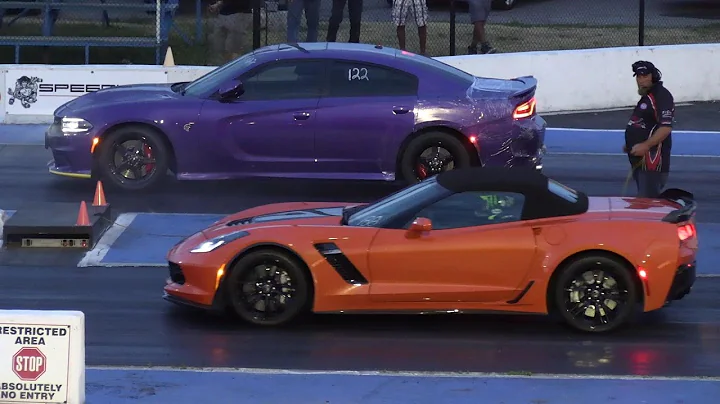 Hellcat vs Corvette z06 and vs Tesla model 3 - drag race