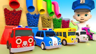 Wheels on the bus  Baby Police's car wash garage cleans car friends  Nursery Rhymes & kids song