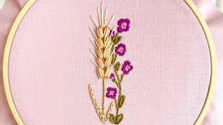 Simple hand Embroidery design. Wheat and Flower Embroidery. Flower embroidery for beginners.Spikelet