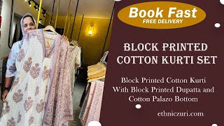 Block printed Cotton Kurti with Dupatta And Cotton palazo bottom 😍DM to Buy|ethnic zuri screenshot 5