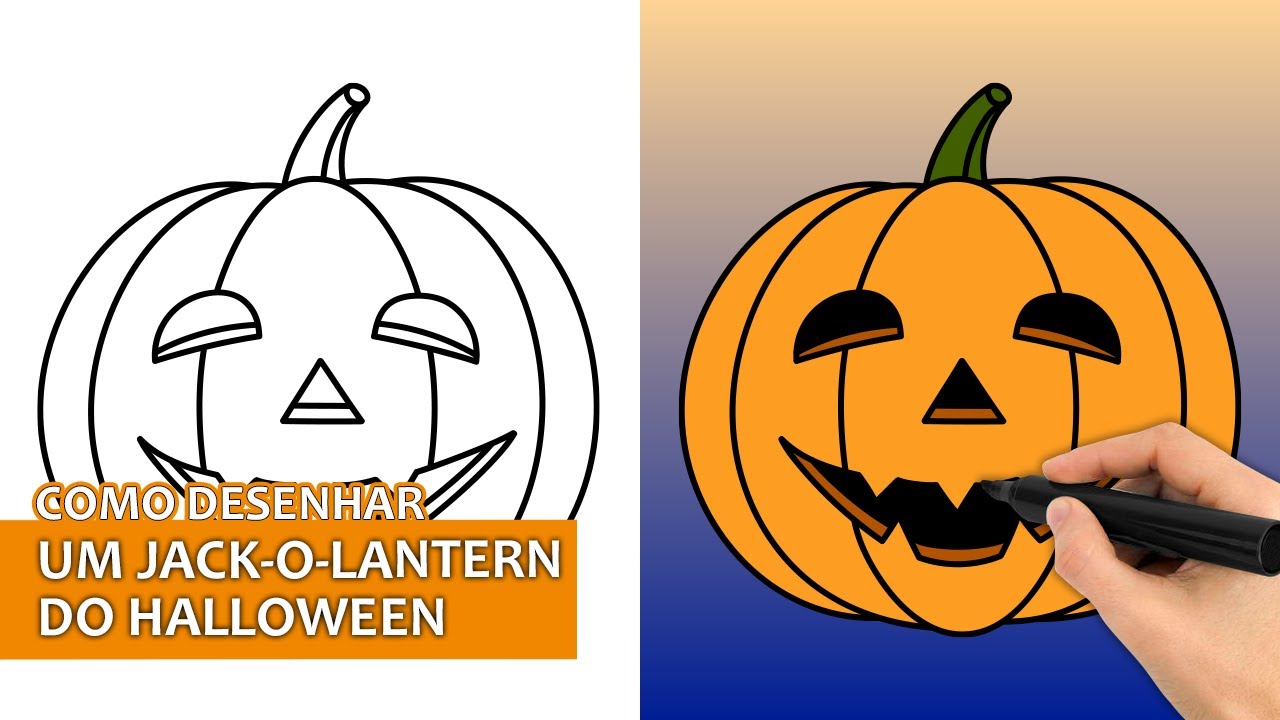 🎃COMO DESENHAR ABÓBORA DE HALLOWEEN 🎃  HOW TO DRAW HALLOWEEN PUMPKIN  COLORINDO E DESENHANDO 