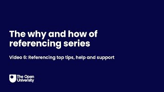 Referencing series: Referencing top tips, help and support