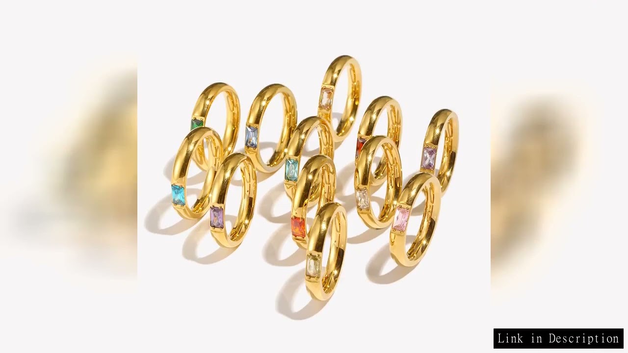 E.B.belle 18K Gold Plated Shiny 12 Colors Birthstone Ring Stainless Steel Gold Plated Zircon Rings Z
