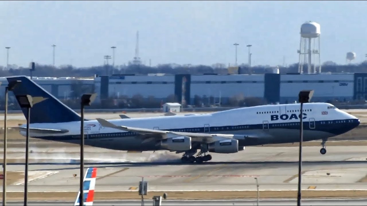 British Airways BOAC Retro Boeing 747-400 [G-BYGC] Landing & Taxiing at O'Hare [03.05.2019]