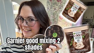 Garnier good 6.0 MOCHACCINO BROWN & 5.0 COFFEE ROAST BROWN mixing hair dye before & after results