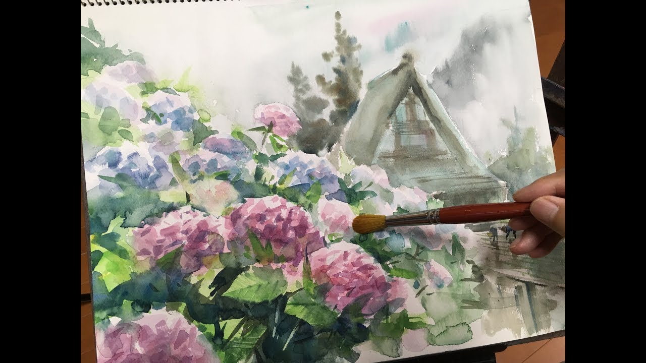 水彩画の基本 あじさいを描くコツ 3分講座 How To Draw Hydrangea 3min Watercolor Tips Youtube