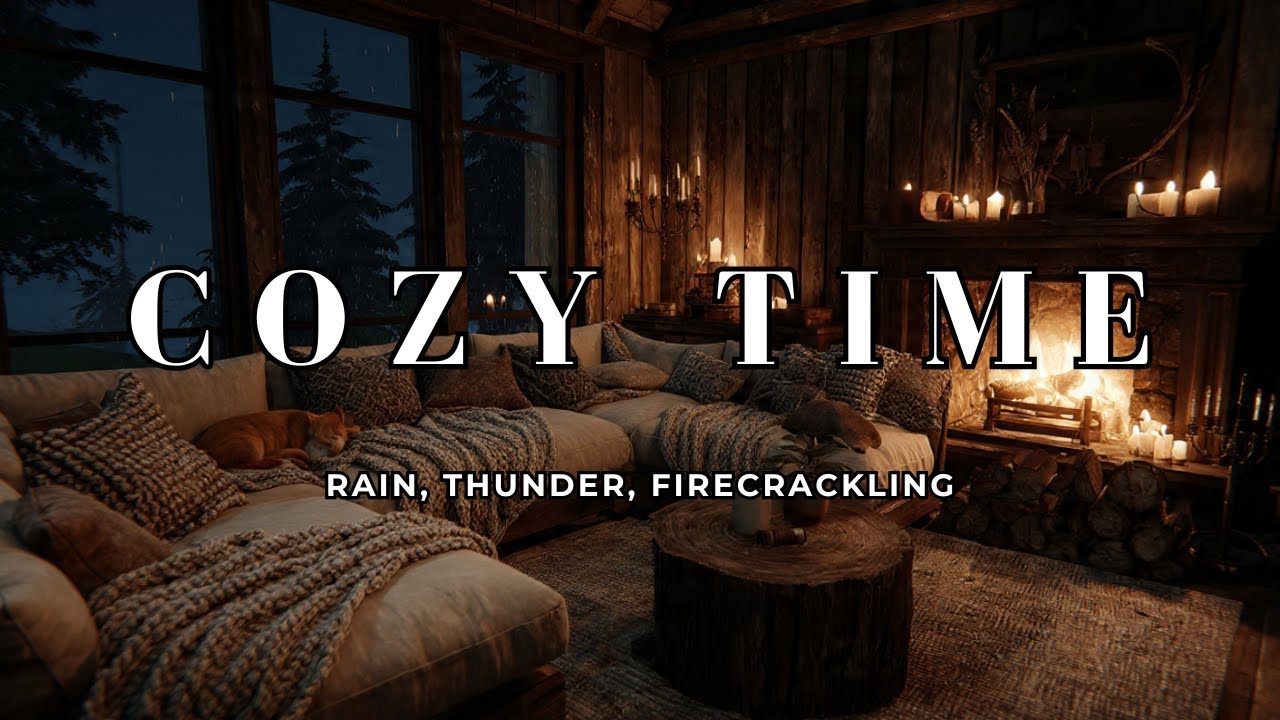 Thunder, Rain & Fireplace Ambience for Deep Sleep Relief
