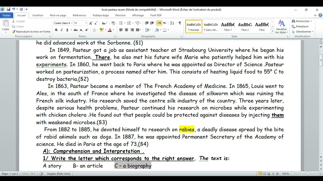 Тест по английскому языку в третьем триместре для первых занятий по естественным наукам и литерат...