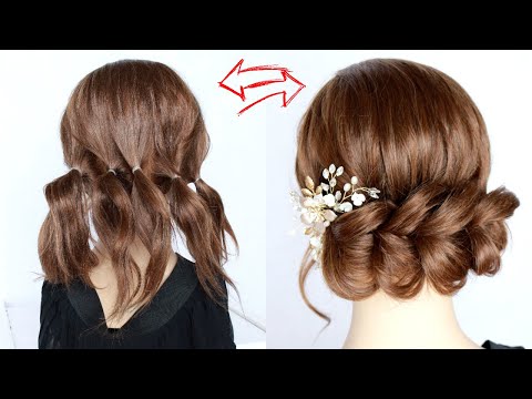 😱 3 Minute EASY UPDO with ponytails for SHORT HAIR 😱 How to: Pull Through Braid by Another Braid