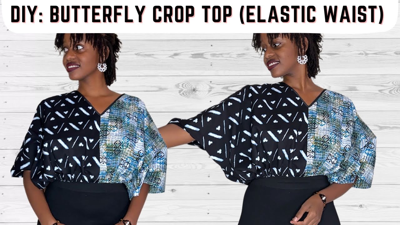 Простой укороченный топ-кимоно/бубу с эластичной талией. Крой и строчка | Укороченный топ «бабочка»