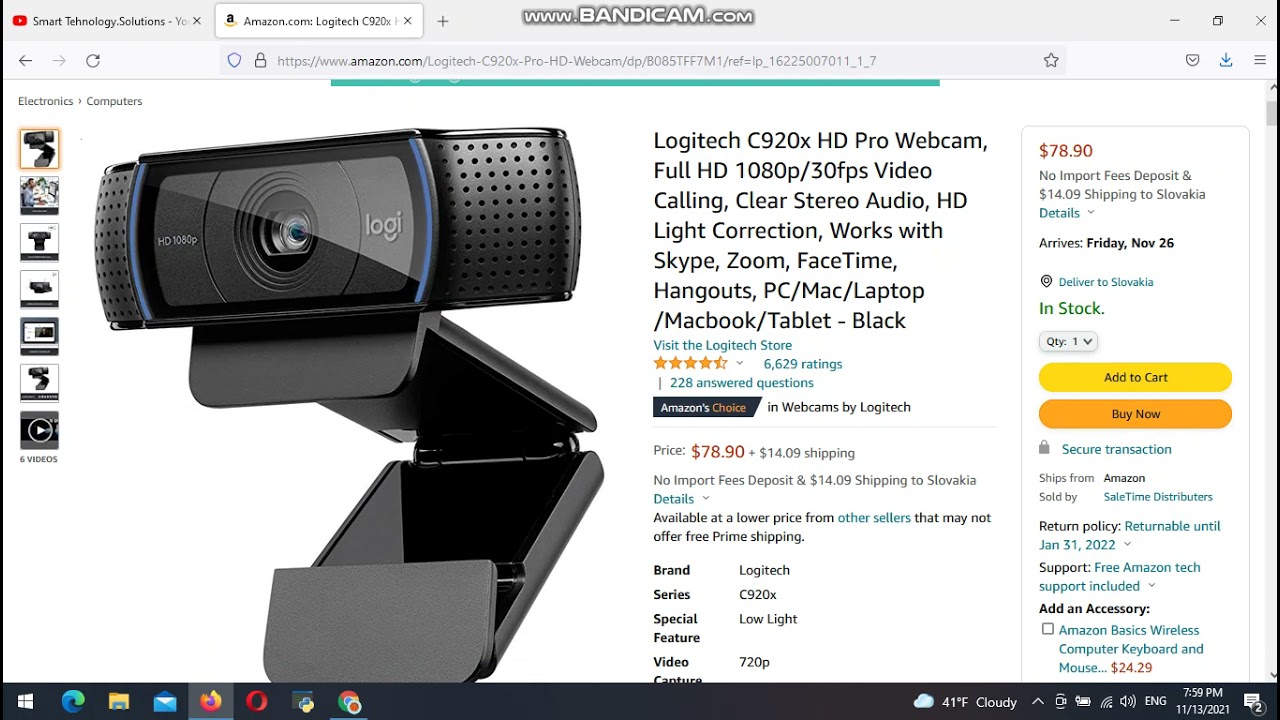 Amazon Logitech Logitech C920x HD Pro Webcam