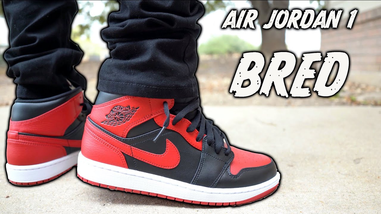 jordan 1 mid bred on feet