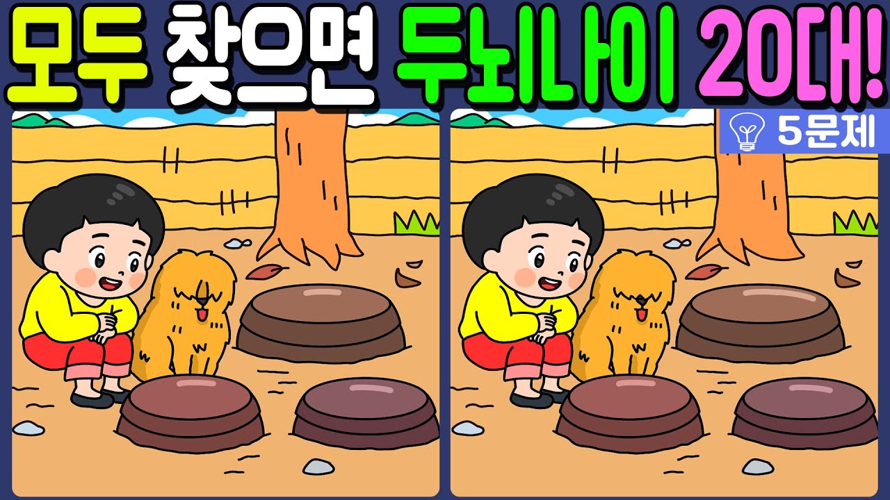 【다른그림찾기/치매예방】🔥차이점 3개 모두 다 찾으면 두뇌나이 20대!【 find difference / 두뇌운동/3개 찾기/5문제/