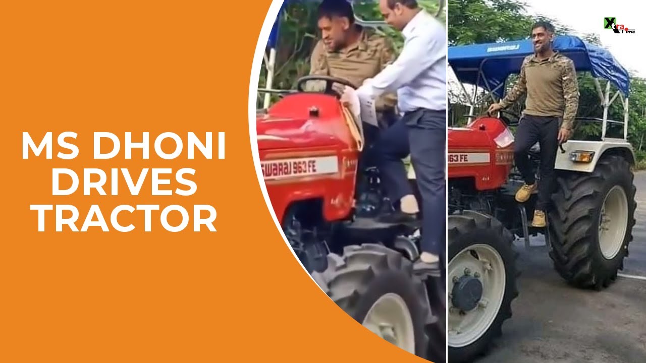 WATCH: MS Dhoni takes the wheel, drives a Tractor - YouTube