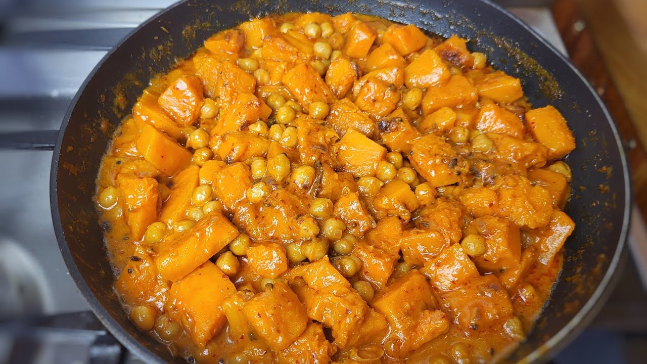 COURGE BUTTERNUT & POIS CHICHES au CURRY ROUGE, recette végétarienne