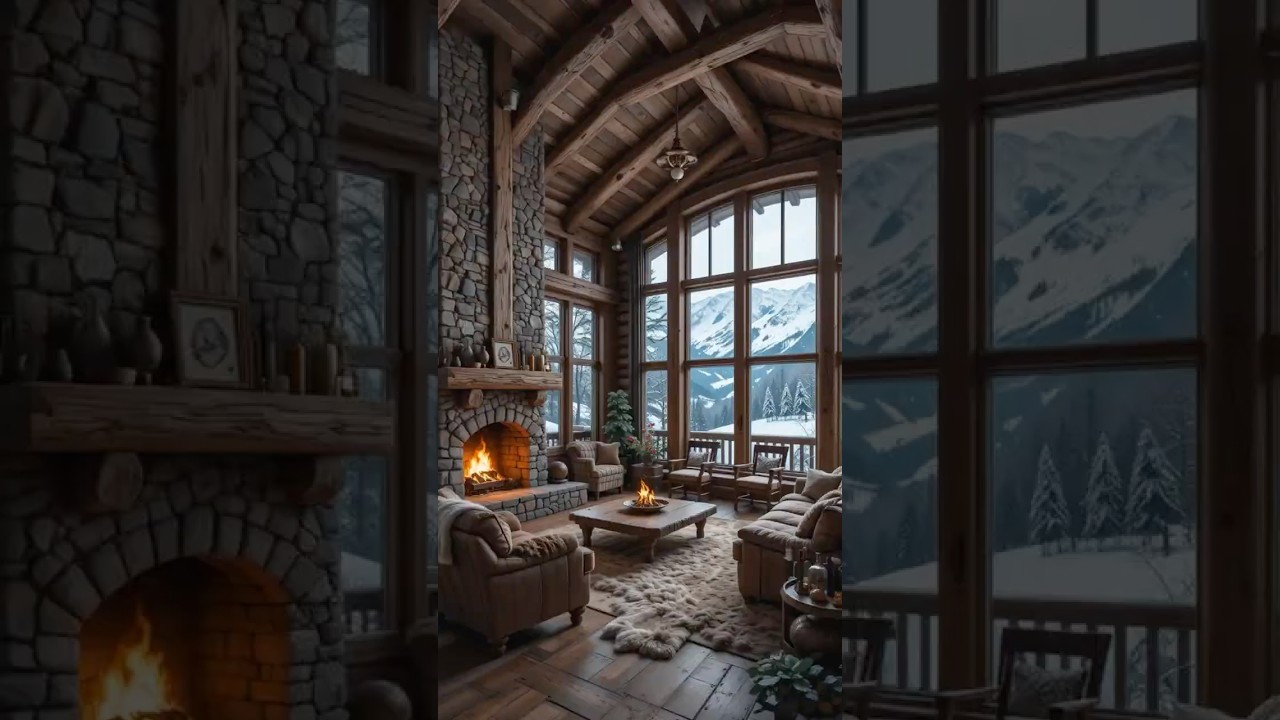 Alpine Hearth Living Room | Rustic Scandinavian Cabin Luxury