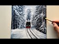 Snowy Train Acrylic Painting Tutorial / Easy Art