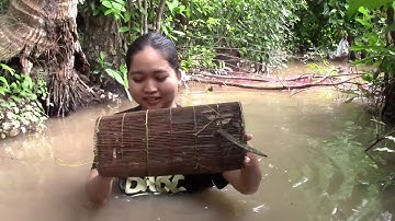 ĐẶT LỢP CÁ BỐNG DỪA MÙA NƯỚC NỔI DÍNH CÁ THẤY HAM ĐEM VỀ KHO TIÊU Catch fish in water season