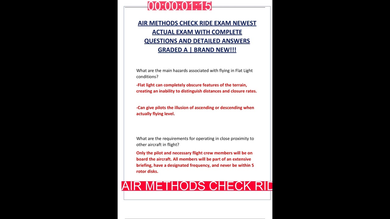 AIR METHODS CHECK RIDE EXAM NEWEST ACTUAL EXAM WITH COMPLETE QUESTIONS AND DETAILED ANSWERS GRADED A