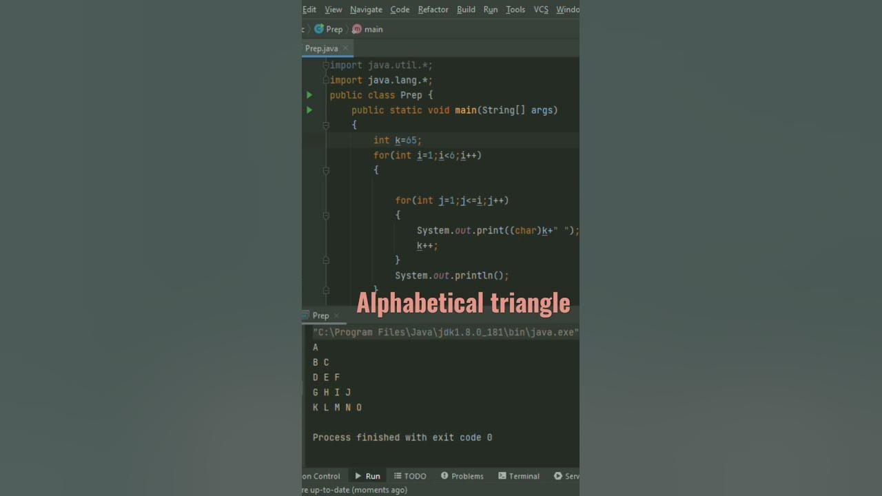 Alphabetical triangle program in java - YouTube